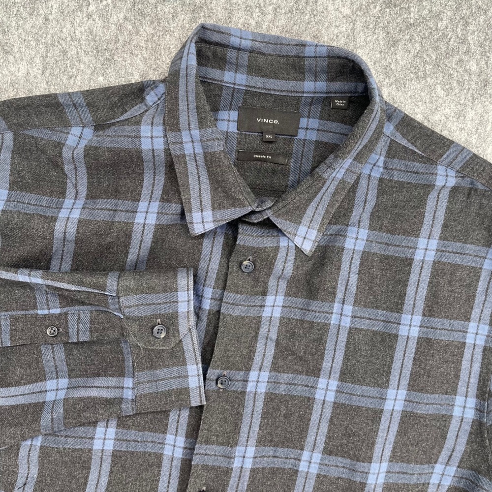 Vince Shirt Mens 2XL Blue Plaid Classic Fit Long Sleeve Button Down Shirt